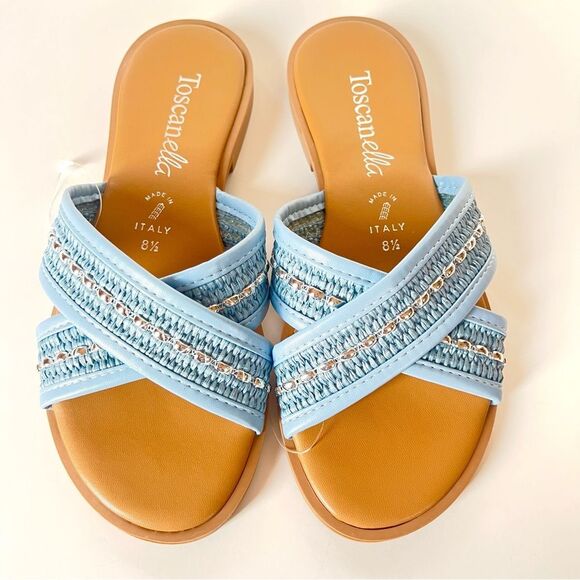 Toscanella Italian Sky Blue Embellished Boho Comfort Slide Sandals SZ 8.5 - Picture 6 of 13